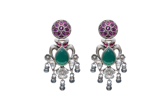 Green Onyx Silver Oxodise Earrings